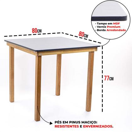 Imagem de Mesa de Jantar Cozinha Quadrada Madeira Moderna 4 Lugares 80cm