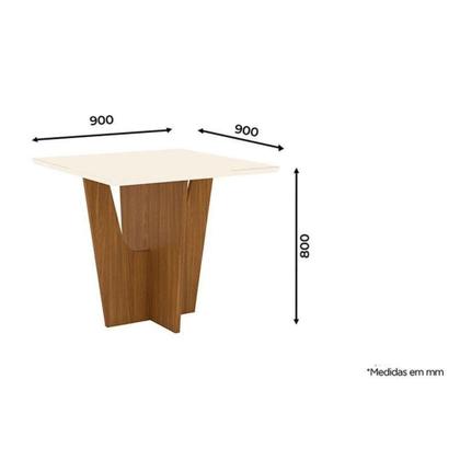 Imagem de Mesa De Jantar Danielly 90 Cm Tampo Reto Com Vidro Nature Off White  Henn