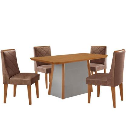 Imagem de Mesa De Jantar Diane 120cm Tampo Mdf Lam 4 Cadeiras Isadora Moderna Tork Naturale Off White
