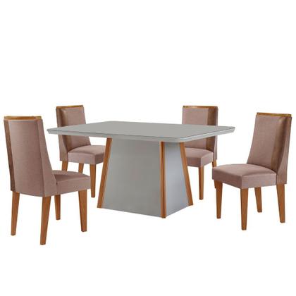 Imagem de Mesa de Jantar Diane 120cm Tampo MDF Vidro com 4 Cadeiras Diane Moderna Mobília