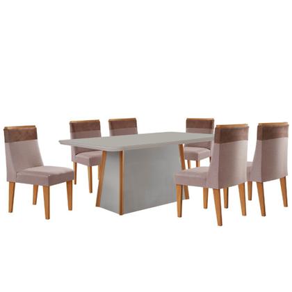 Imagem de Mesa de Jantar Diane 180cm Tampo MDF Com Vidro com 6 Cadeiras Andes Moderna Mobília