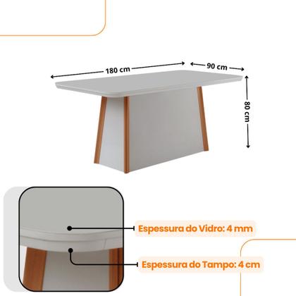 Imagem de Mesa de Jantar Diane 180cm Tampo MDF Com Vidro com 6 Cadeiras Andes Moderna Mobília