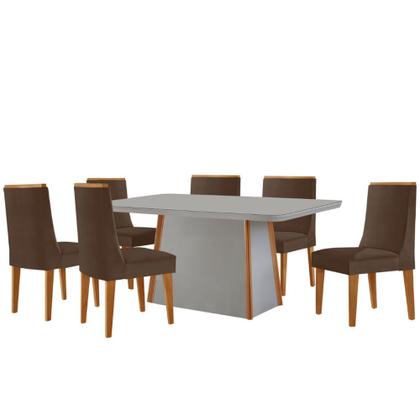 Imagem de Mesa de Jantar Diane 180cm Tampo MDF Vidro com 6 Cadeiras Lisboa Moderna Mobília