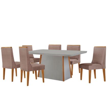 Imagem de Mesa de Jantar Diane 180cm Tampo MDF Vidro com 6 Cadeiras Lisboa Moderna Mobília