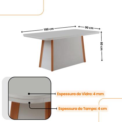 Imagem de Mesa de Jantar Diane 180cm Tampo MDF Vidro com 6 Cadeiras Lisboa Moderna Mobília
