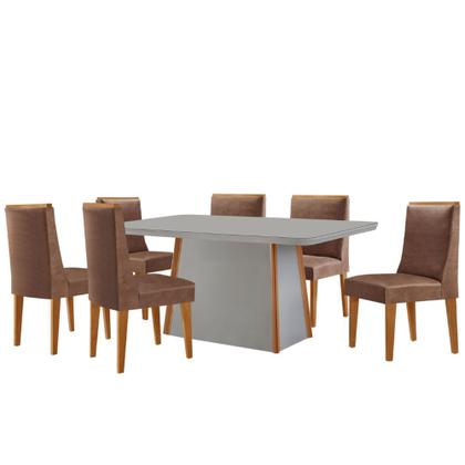 Imagem de Mesa de Jantar Diane 180cm Tampo MDF Vidro com 6 Cadeiras Lisboa Moderna Mobília