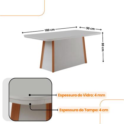 Imagem de Mesa de Jantar Diane 180cm Tampo MDF Vidro com 6 Cadeiras Safira Moderna Mobília
