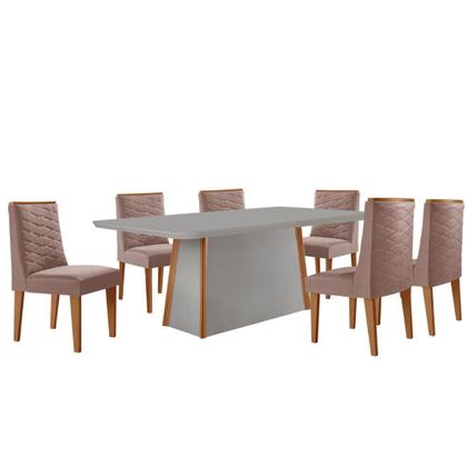 Imagem de Mesa de Jantar Diane 180cm Tampo MDF Vidro com 6 Cadeiras Safira Moderna Mobília