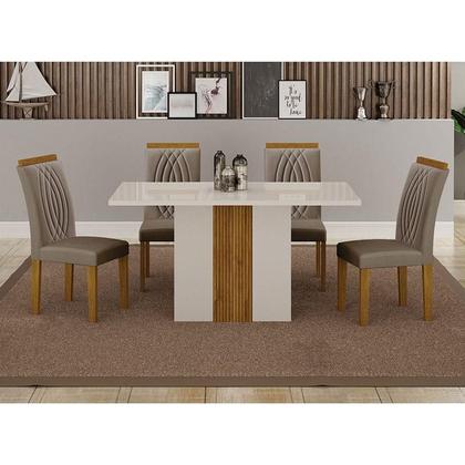 Imagem de Mesa de Jantar Doha 120x80 Reto Off White Decor Off com 4 Cadeiras Freijó Joli Camurça  Leifer Móveis