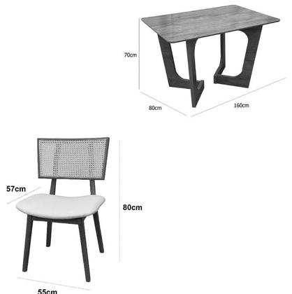 Imagem de Mesa de Jantar Dubai Flex 160x80cm Sem Vidro e 6 Cadeiras Livia em Linho Bege Madeira Cel Móveis