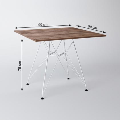 Imagem de Mesa de Jantar Eames Eiffel Amêndoa 90cm Quadrada com 4 Cadeiras Pretas Base Ferro Branco