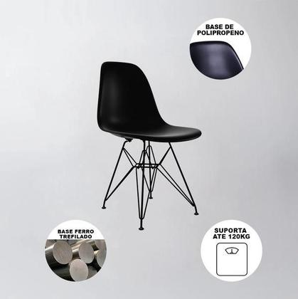 Imagem de Mesa de Jantar Eames Eiffel de Ferro Preto Tampo Redondo Vidro 110cm com 4 Cadeiras Pretas