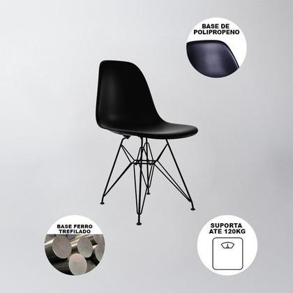 Imagem de Mesa de Jantar Eames Eiffel de Ferro Preto Tampo Redondo Vidro 110cm com 4 Cadeiras Pretas