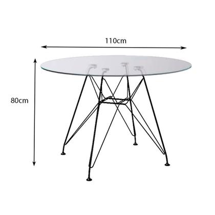 Imagem de Mesa de Jantar Eames Eiffel de Ferro Preto Tampo Redondo Vidro 110cm com 4 Cadeiras Pretas