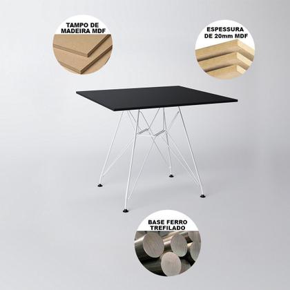Imagem de Mesa De Jantar Eames Eiffel Quadrada 90cm Preta Com 4 Cadeiras Pretas Base Ferro Branco