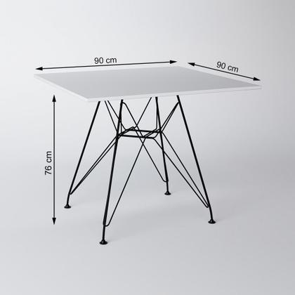 Imagem de Mesa de Jantar Eames Eiffel Quadrada Branca 90cm com 4 Cadeiras Brancas Base Ferro Preto