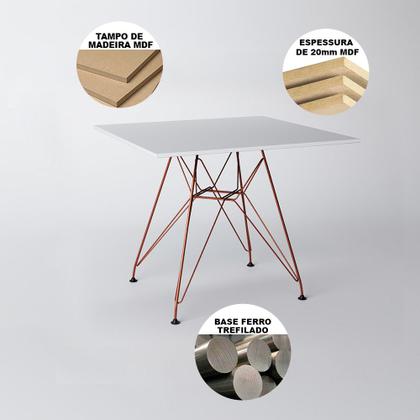 Imagem de Mesa de Jantar Eames Eiffel Quadrada Branca 90cm com 4 Cadeiras Pretas Base Ferro Cobre