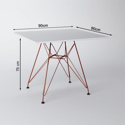 Imagem de Mesa de Jantar Eames Eiffel Quadrada Branca 90cm com 4 Cadeiras Pretas Base Ferro Cobre
