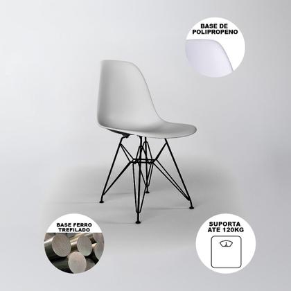 Imagem de Mesa de Jantar Eames Eiffel Quadrada Vidro 90cm com 4 Cadeiras Brancas Base Ferro Preto