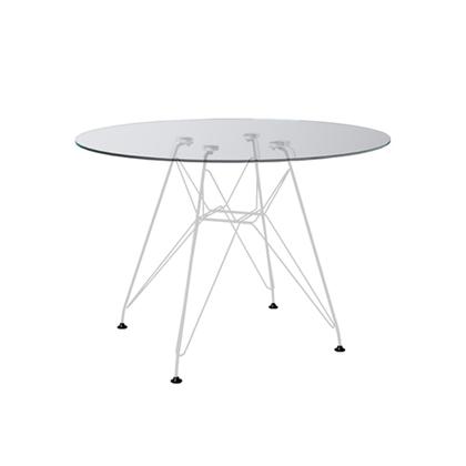 Imagem de Mesa de Jantar Eames Eiffel Redonda Vidro 90cm com 4 Poltronas Pretas Ferro Branco