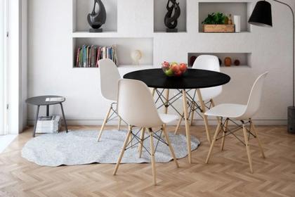 Imagem de Mesa De Jantar Eiffel Redondo Tampo De Madeira 110cm Preto