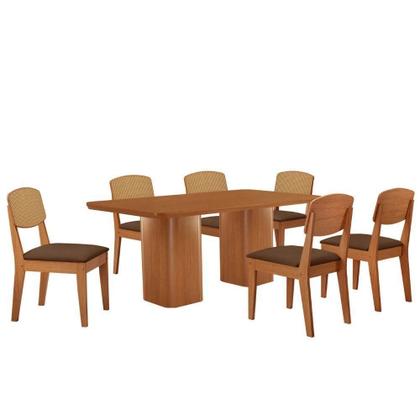 Imagem de Mesa De Jantar Eloise 180cm Tampo Mdf 6 Cadeiras Moderna Veludo Marrom/naturalle