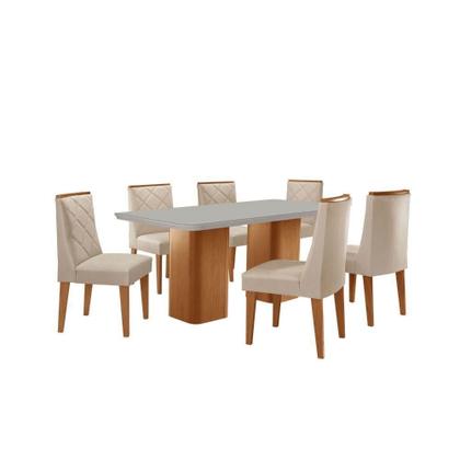 Imagem de Mesa De Jantar Eloise 180cm Tampo MDF Com Vidro 6 Cadeiras Veludo Creme Off White Naturale