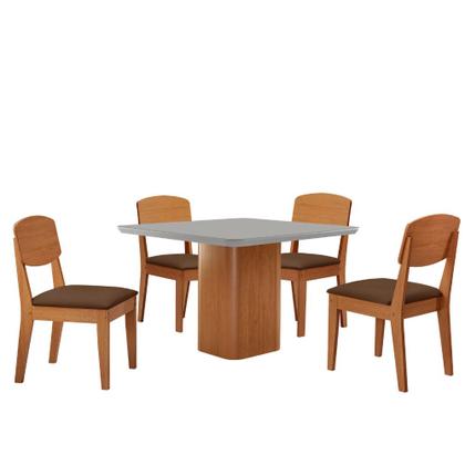 Imagem de Mesa de Jantar Eloise 90cm Tampo MDF Vidro com 4 Cadeiras Copper Moderna Mobília
