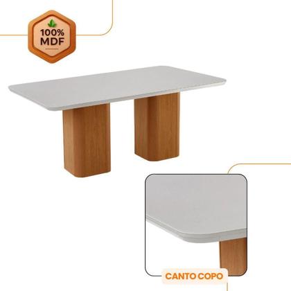 Imagem de Mesa De Jantar Eloise Tampo MDF Vidro Com 6 Cadeiras Moderna Turim Off White Naturale