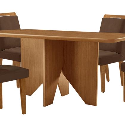 Imagem de Mesa de Jantar Evora 120cm MDF Canto copo e com 4 Cadeiras Athenas