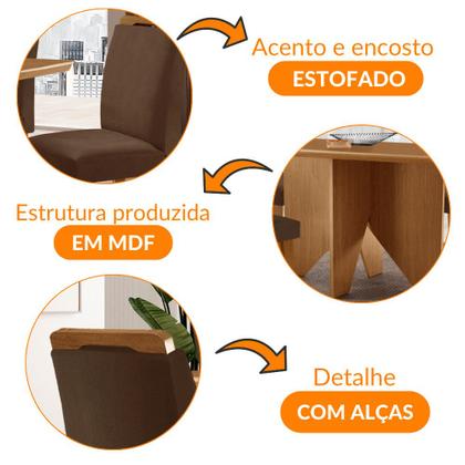 Imagem de Mesa de Jantar Evora 120cm MDF Canto copo e com 4 Cadeiras Athenas