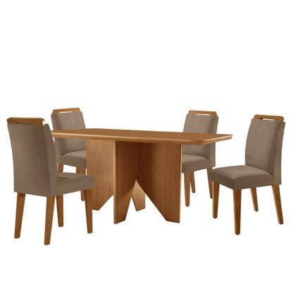Imagem de Mesa de Jantar Evora 120cm MDF Canto copo e com 4 Cadeiras Athenas