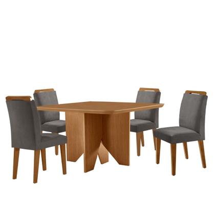 Imagem de Mesa de Jantar Evora 90cm MDF Canto copo e com 4 Cadeiras Athenas
