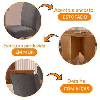 Imagem de Mesa de Jantar Evora 90cm MDF Canto copo e com 4 Cadeiras Athenas