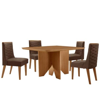 Imagem de Mesa de Jantar Evora 90cm MDF Canto copo e com 4 Cadeiras Safira