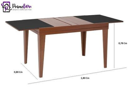 Imagem de Mesa De Jantar Extensível 1.20 a 1.80 Com Vidro Pés Madeira Gênova