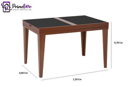 Imagem de Mesa De Jantar Extensível 1.20 a 1.80 Com Vidro Pés Madeira Gênova