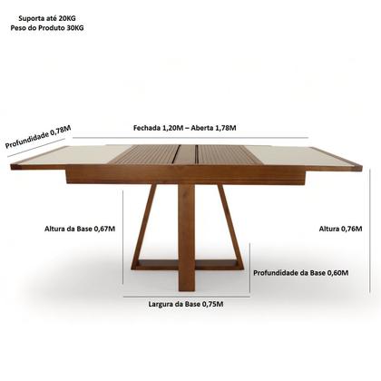 Imagem de Mesa de Jantar Extensível 178x78cm Tampo Vidro Atena