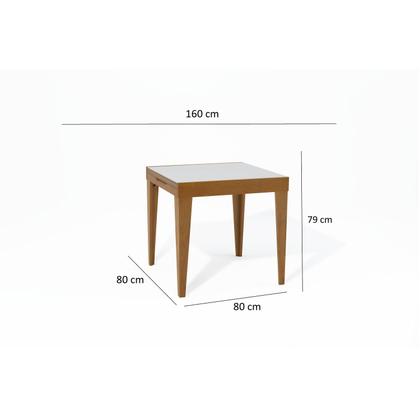 Imagem de Mesa de Jantar Extensível 80/160 cm Tampo Vidro Pés Madeira Maciça Imbuia Tock