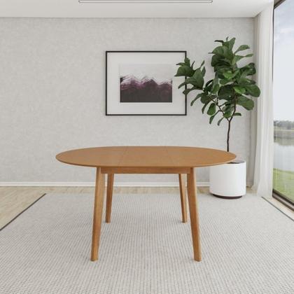 Imagem de Mesa de Jantar Extensível Redonda com 4 Cadeiras Madeira Maciça Tasila Yescasa