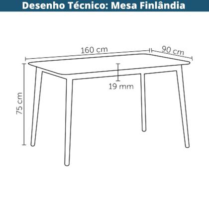 Imagem de Mesa de Jantar Finlândia Rivatti Retangular 160 cm Tampo em MDF Preto Base Madeira Seringueira