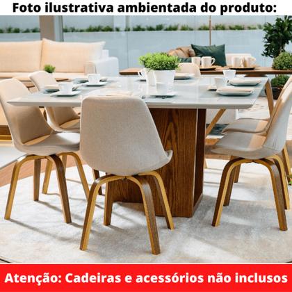 Imagem de Mesa de Jantar Flora 140 cm Quadrada Borda Reta Madeira Vidro Colado Carvalho Mel Laca Branco