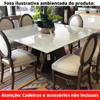 Imagem de Mesa de Jantar Flora 140 cm Quadrada Borda Reta Madeira Vidro Colado Carvalho Mel Laca Branco