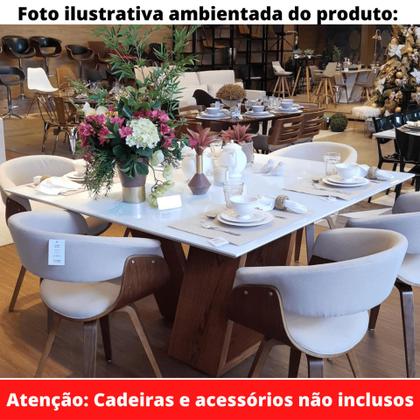 Imagem de Mesa de Jantar Flora 140 cm Quadrada Borda Reta Madeira Vidro Colado Carvalho Mel Laca Branco