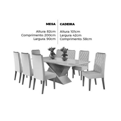 Imagem de Mesa de Jantar Galak 200x90cm com 8 Cadeiras Iza Viero