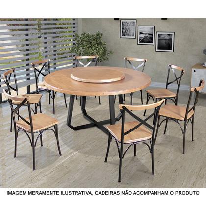Imagem de Mesa de Jantar Industrial Clarisse Redonda 1,60m com Prato Giratório Base Alumínio - Tampo Natural