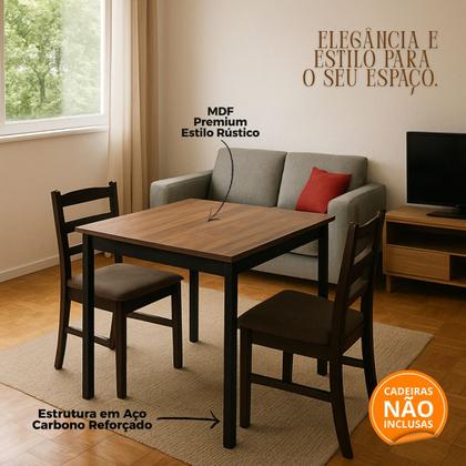 Imagem de Mesa de Jantar Industrial para 4 Lugares 70x70cm Amadeirada Rústica Retalho MDF Premium Metalon 30x30mm Estilo e Elegância