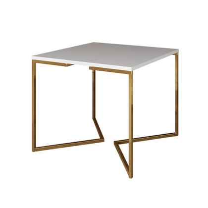 Imagem de Mesa de Jantar Industrial Quadrada Branca 90cm Base V Dourada 