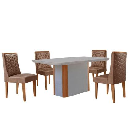 Imagem de Mesa De Jantar Isadora 120cm Tampo Mdf Com Vidro Tork Off Naturale Serigrafia
