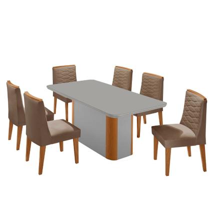 Imagem de Mesa de Jantar Isadora 180cm Tampo MDF Vidro com 6 Cadeiras Eloise